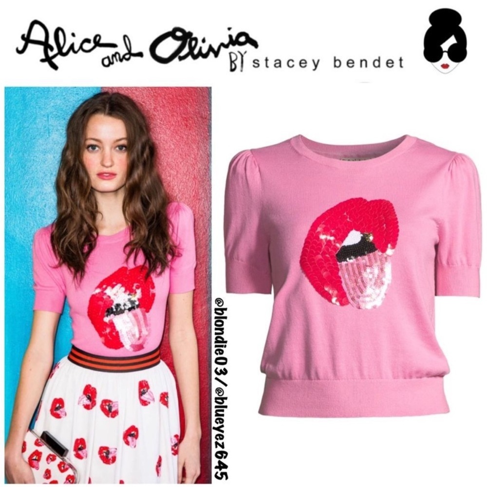 Alice + Olivia “Brady” sequin lips sweater S